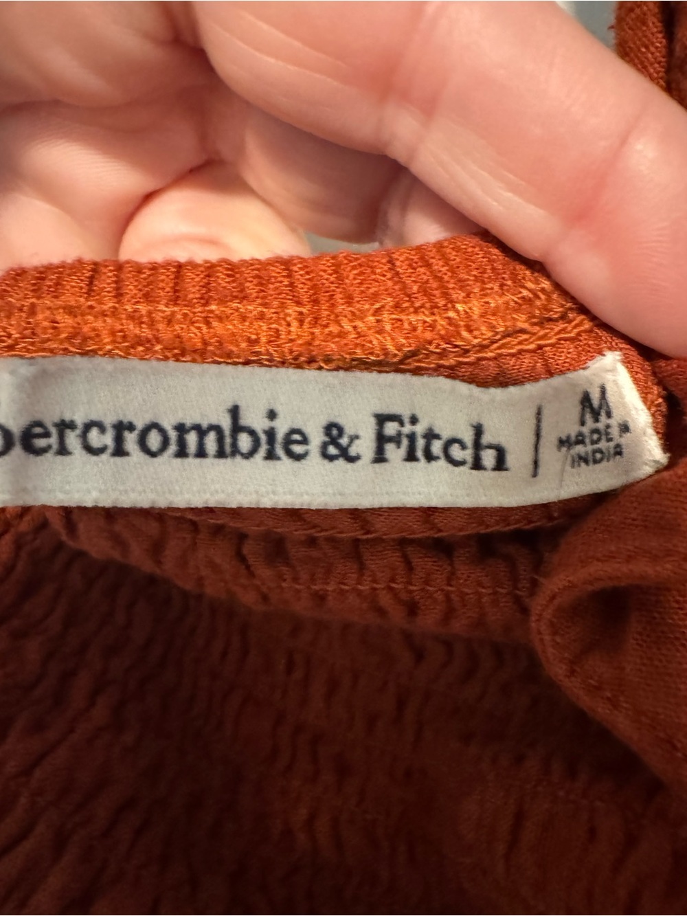 Abercrombie & Fitch Smocked Linen Blend Ruffle Mini Dress | Burnt Orange | Size - Picture 5 of 5